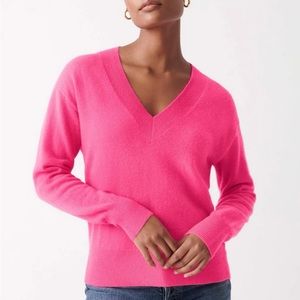 White + Warren - Cashmere Long Sleeve V Neck in Neon Pink Sunrise